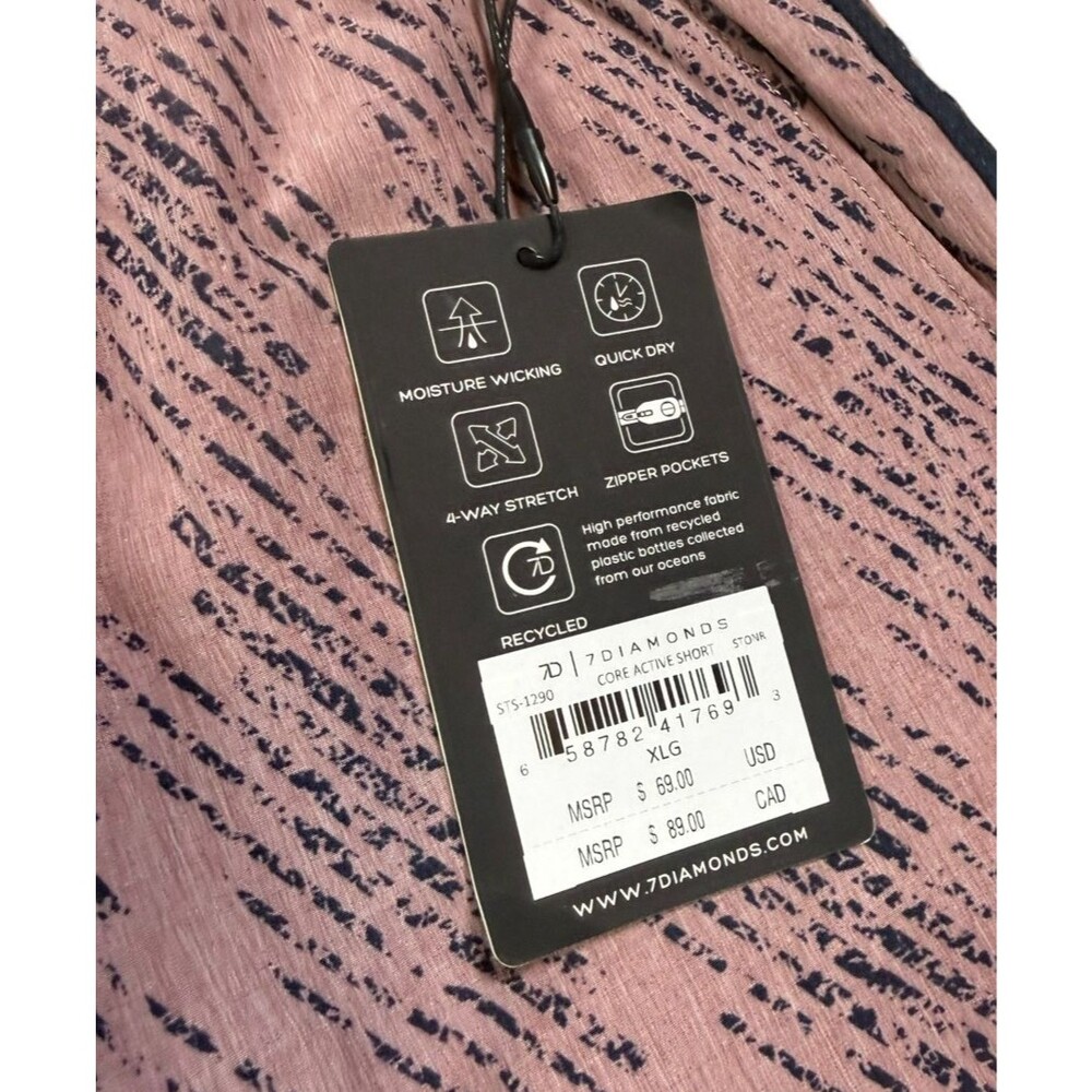 7 Diamonds Core Active Shorts Mens Size XL Pink Athleisure Drawstrings 8" Trunks - Picture 3 of 9